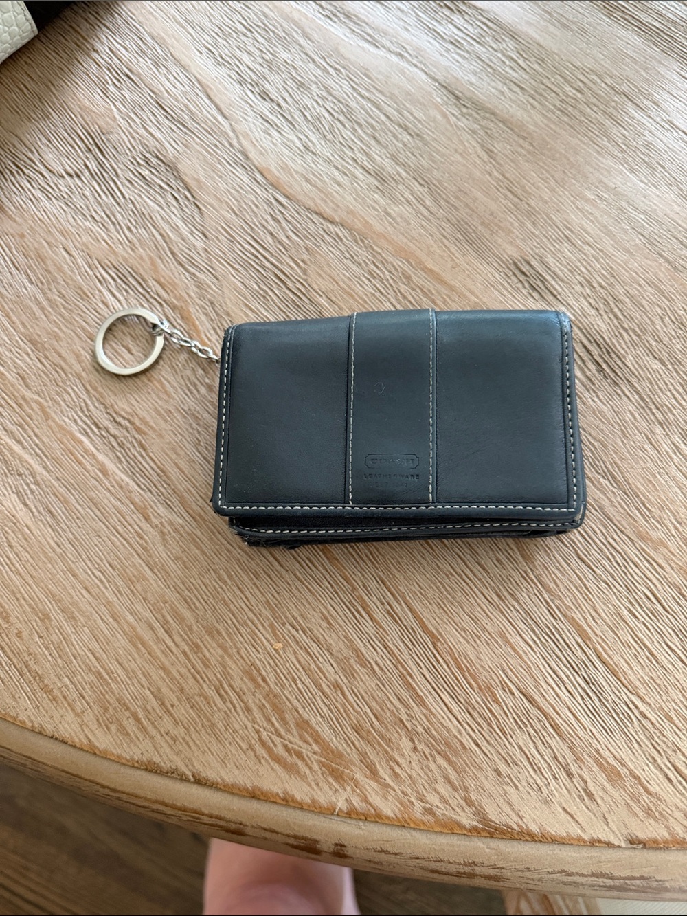 Coach Black Leather Key Card Wallet with Key Ring
